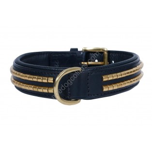 Ace Comfy  Leather Padded Dog Collar with Brass Studs (Black)